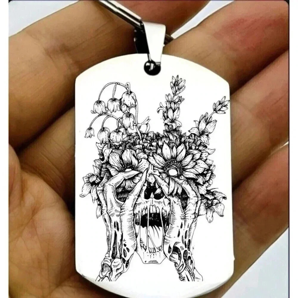 Skelton Scream Hot Gothiv Flower Art Horror Keychain